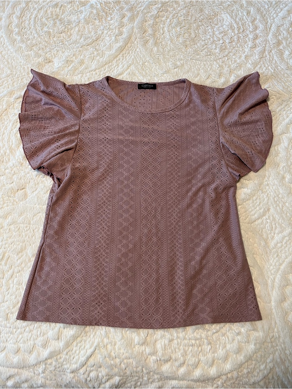 Camisa Mauve Eyelet Puff Sleeve Blouse XL